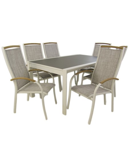 Tabela definida jardim extensivel 160/210 e 6 poltronas empilhaveis de Laver