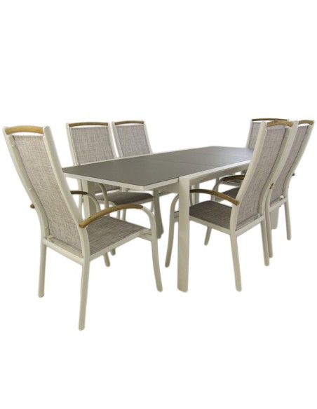 Tabela definida jardim extensivel 160/210 e 6 poltronas empilhaveis de Laver