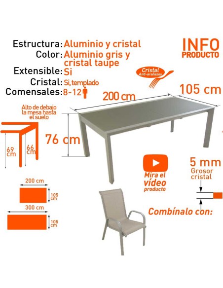 Mesa de mesa extensivel 200/300 prata