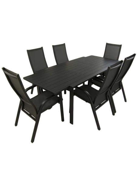 Conjunto mesa extensible 160/220 y 6 sillones de jardín reclinables Antracita