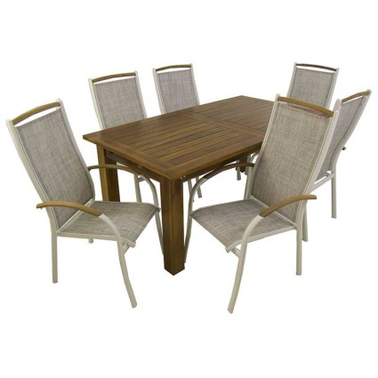 Conjunto de jardín. Mesa teca Bistro 180 y sillones apilables