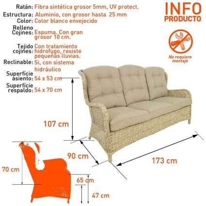 Sofá de jardín 3 plazas Sala