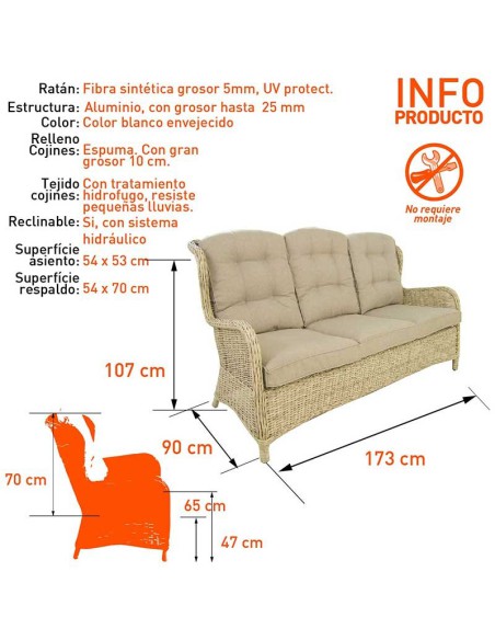 Sofá de jardín 3 plazas Sala