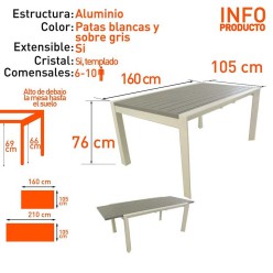 Mesa exterior extensible 160/220 de aluminio Silver-Laver 2