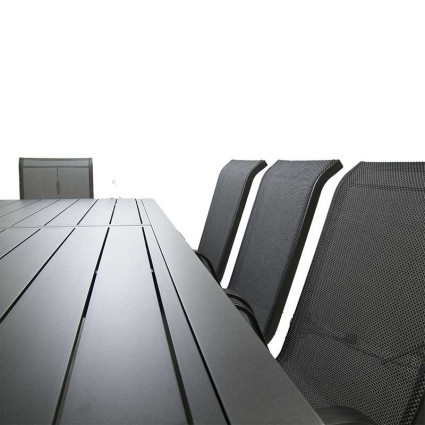 Conjunto exterior. Mesa extensible 300 cm y 8 sillones apilables Antracita