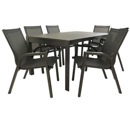 Conjunto mesa terraza extensible 160/220 y 6 sillones aluminio reforzado Antracita