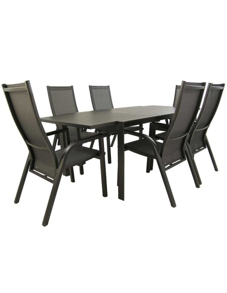Conjunto mesa extensible 160/220 y 6 sillones de jardín reclinables Antracita