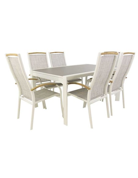 Tabela definida jardim extensivel 160/210 e 6 poltronas empilhaveis de Laver