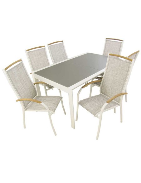 Tabela definida jardim extensivel 160/210 e 6 poltronas empilhaveis de Laver