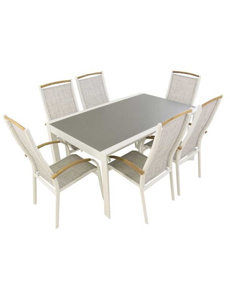 Tabela definida jardim extensivel 160/210 e 6 poltronas empilhaveis de Laver