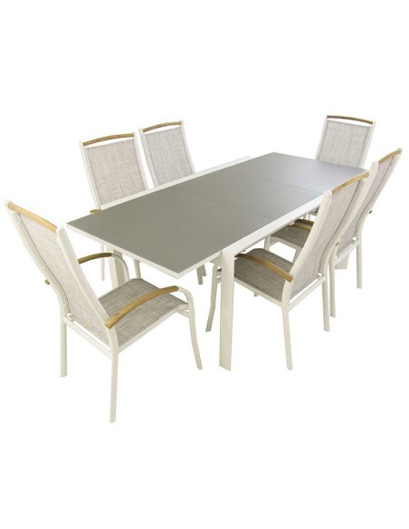 Tabela definida jardim extensivel 160/210 e 6 poltronas empilhaveis de Laver