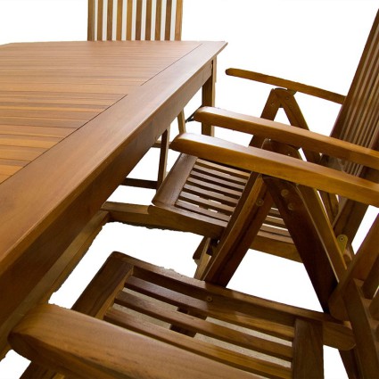 Conjunto mesa de teca y 6 sillones reclinables