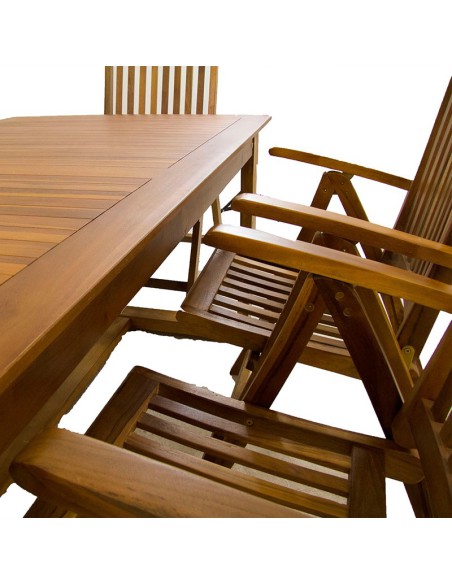 Conjunto mesa de teca y 6 sillones reclinables