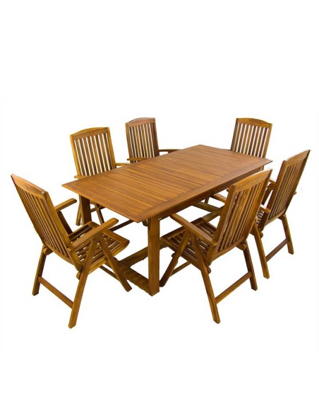 Conjunto mesa de teca y 6 sillones reclinables
