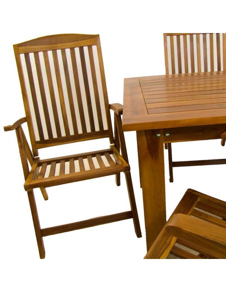 Conjunto mesa de teca y 6 sillones reclinables