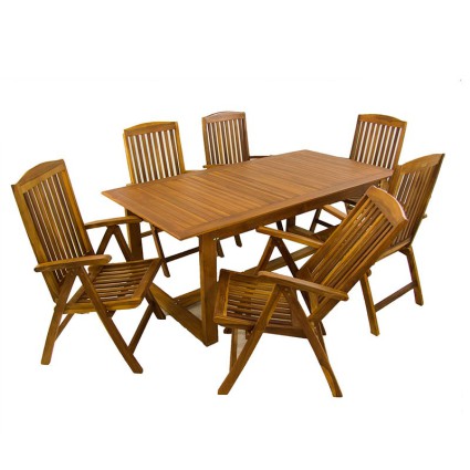 Conjunto mesa de teca y 6 sillones reclinables