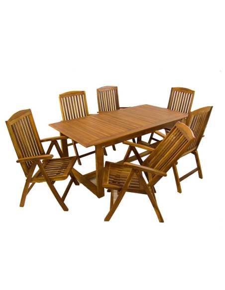 Conjunto mesa de teca y 6 sillones reclinables