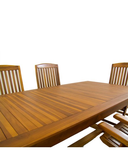 Conjunto mesa de teca y 6 sillones reclinables