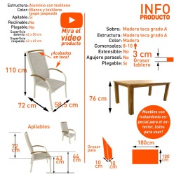 Conjunto de jardín. Mesa teca Bistro 180 y sillones apilables 2