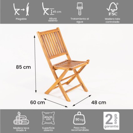 Conjunto de jardín. Mesa teca Bistro 180 y sillones apilables