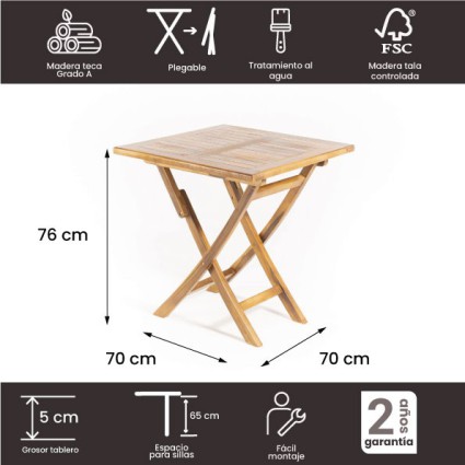 Conjunto de jardín. Mesa teca Bistro 180 y sillones apilables