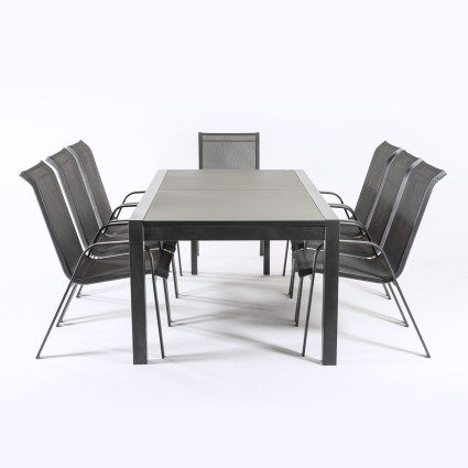 Conjunto jardin. Mesa extensible 300 cm y 8 sillones apilables Antracita