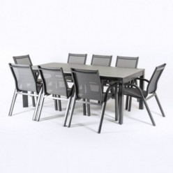 Set table de jardin extensible 200/300 et 8 fauteuils empilables Anthracite