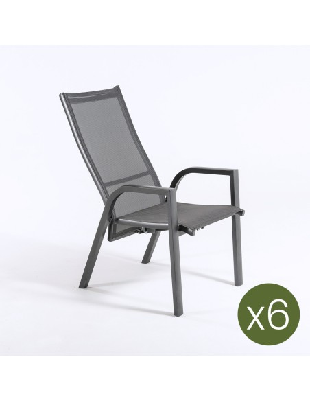 Sillon para jardin reclinable Antracita - Pack 6 unidades