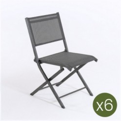 Pack de 6 cadeiras dobráveis ao ar livre, alumínio antracite e prata e textilene preto, Dimensões: 48x48x84 cm,