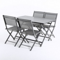Conjunto de jardim de mesa e 4 cadeiras de alumínio de dobramento de antracite