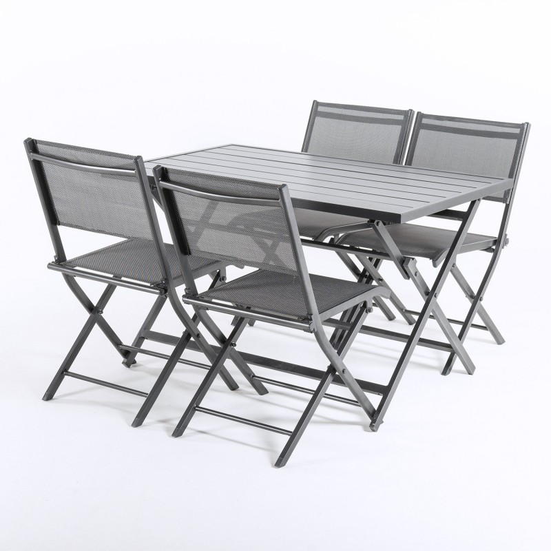 Recepción Pasivo Accidentalmente Conjunto de jardin de mesa y 4 sillas de aluminio plegables Antracita