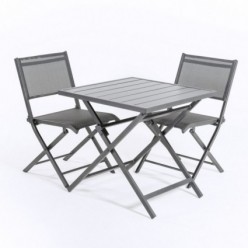 Set table d'extérieur et 2 chaises pliantes en aluminium Anthracite