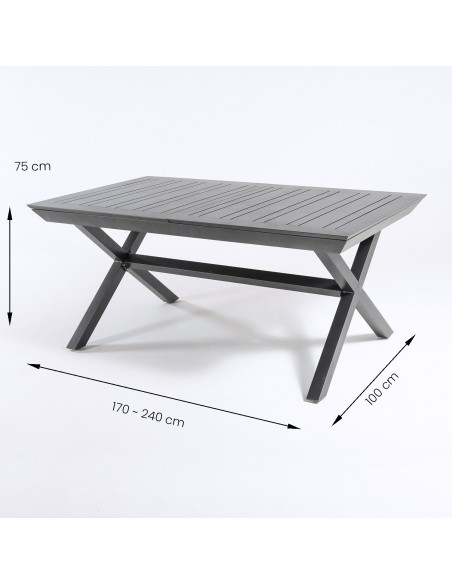 Table de jardin avec pieds en X extensible 170-240 en aluminium Anthracite