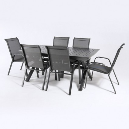 Ensemble de jardin avec table extensible 170-240 et 6 fauteuils empilables Anthracite