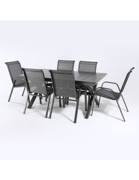Conjunto de jardin con mesa extensible 170-240 y 6 sillones apilables Antracita