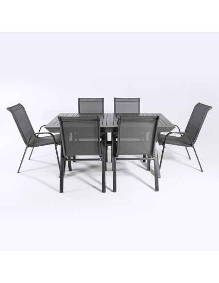 Conjunto de jardin con mesa extensible 170-240 y 6 sillones apilables Antracita