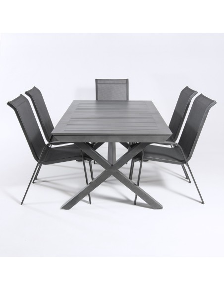 Conjunto de jardin con mesa extensible 170-240 y 6 sillones apilables Antracita