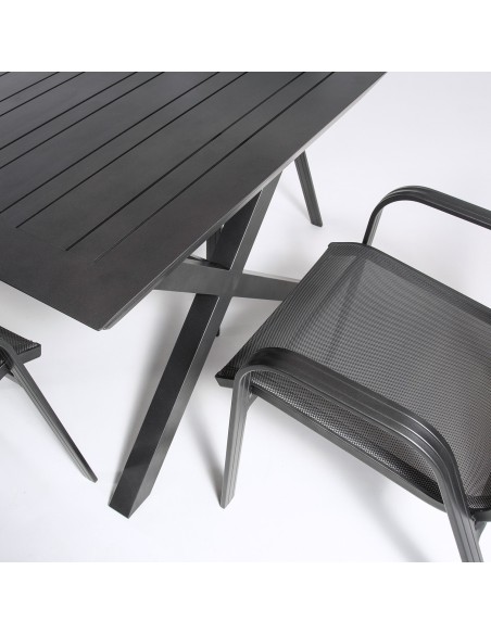 Conjunto de jardin con mesa extensible 170-240 y 6 sillones apilables Antracita