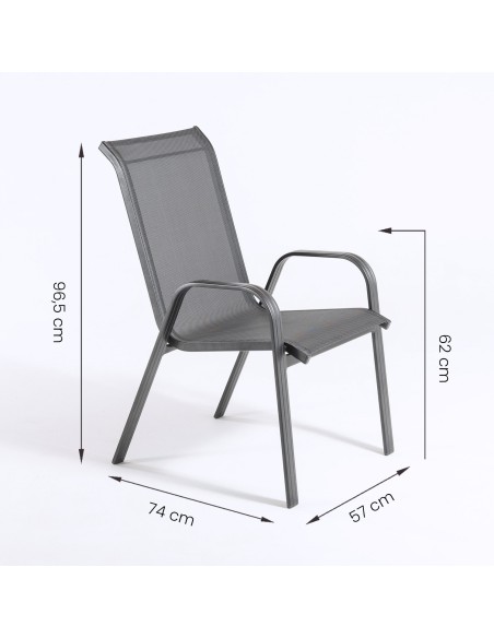 Conjunto de jardin con mesa extensible 170-240 y 6 sillones apilables Antracita