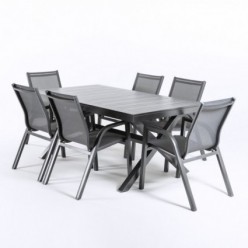 Salon de jardin avec table extensible 170-240 et 6 fauteuils renforcés Anthracite