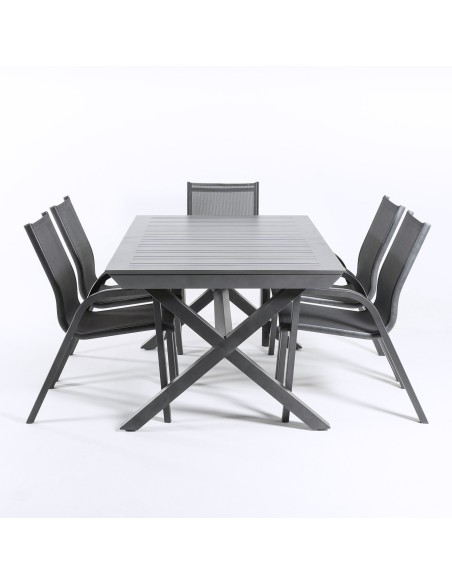 Conjunto de jardim de mesa extensivel 170-240 e 6 poltronas reforcadas Antracita