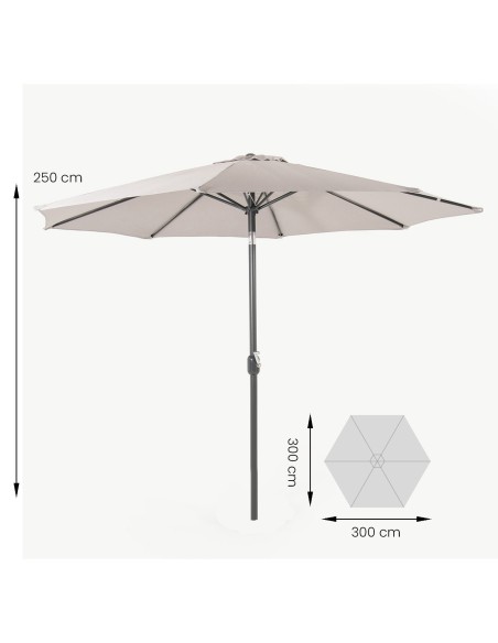Parasol de terraza redondo 300 cm gris claro con funda