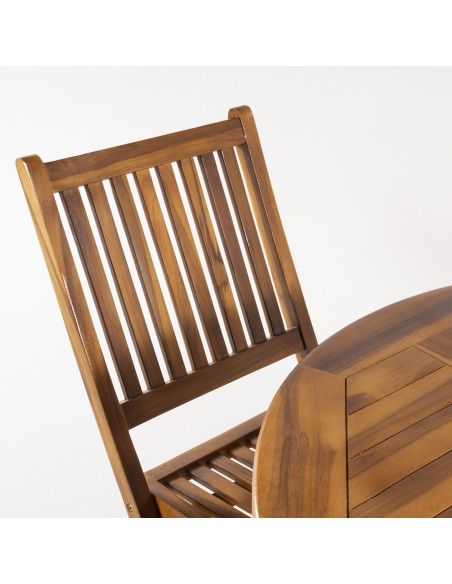 Conjunto muebles de teca. Mesa redonda 90 y 2 sillas plegables