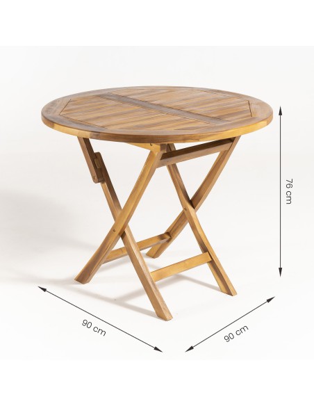 Conjunto muebles de teca. Mesa redonda 90 y 2 sillas plegables