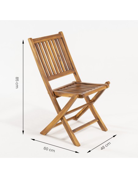Conjunto muebles de teca. Mesa redonda 90 y 2 sillas plegables