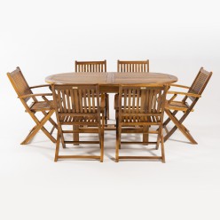Conjunto mesa extensible y 6 sillones teca de jardin plegables 2