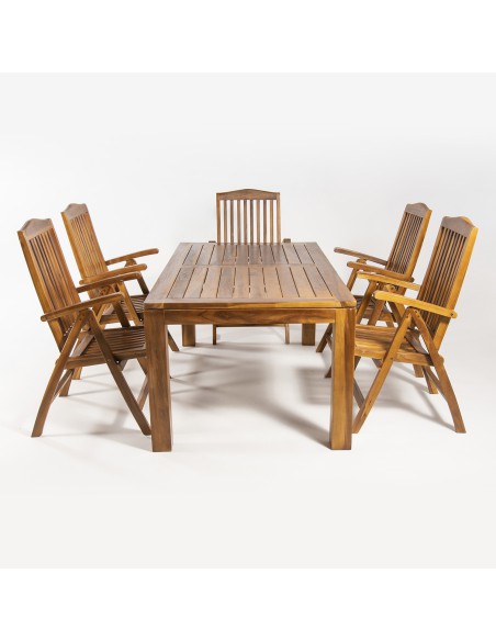 Conjunto muebles madera teca. Mesa 180 y 6 sillones reclinables