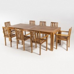 Set table en teck Bistro 240 et 8 fauteuils empilables