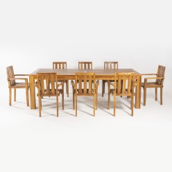 Conjunto teca mesa Bistro 240 y 8 sillones apilables 2
