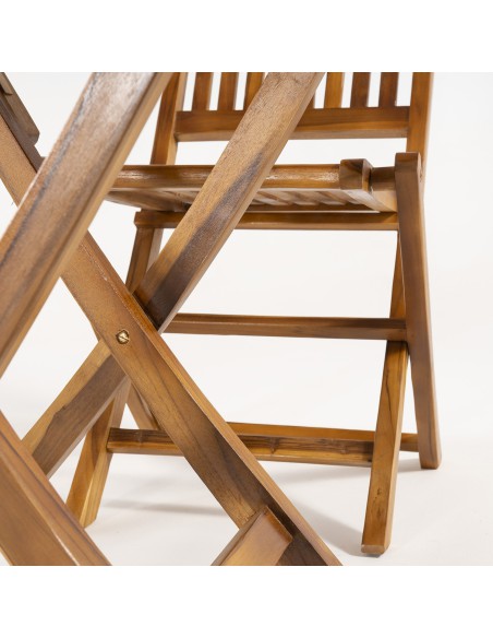 Terraco conjunto Tabela de teca quadrada 70 cm e 2 cadeiras dobraveis